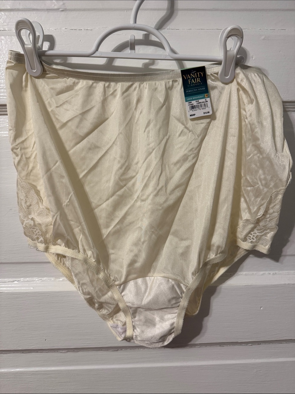 Vanity Fair Cream High-Waist Full Coverage Brief with Lace Trim